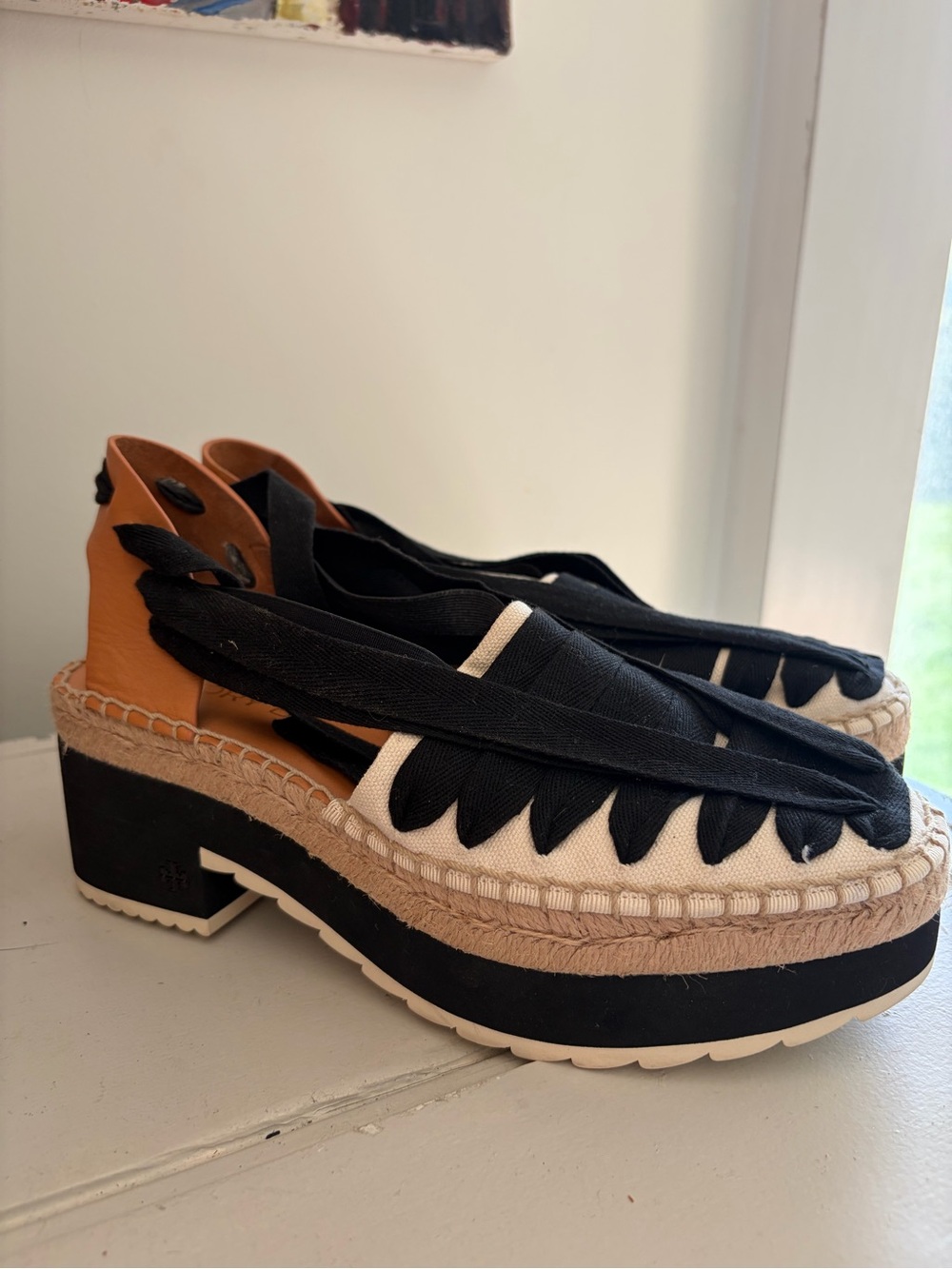 Tory Burch Woven Ribbon Wedge Espadrilles - Size 9